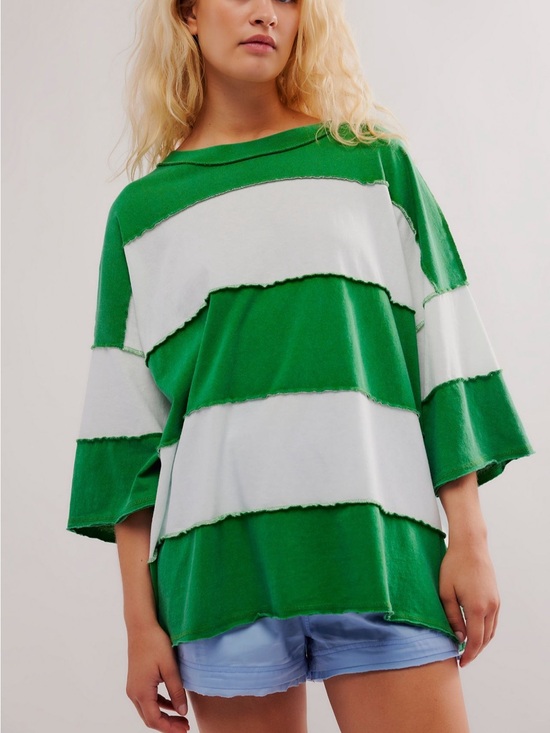 We The Free Tops - We the Free Free People Green and White Stripe Women's Maddie Tee